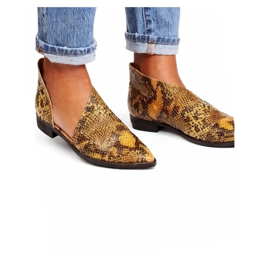 Free People Womens 36 Leather Snakeskin Textured Royale D'Orsay Flats
